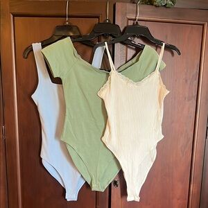 Cream, Green and Blue Bodysuit Tops